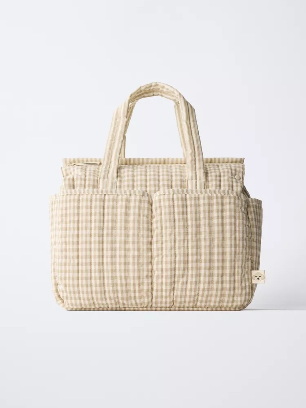 Zara Quilted Gingham Tote in Beige and Cream